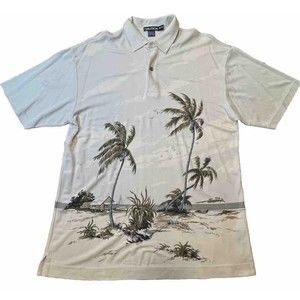Nautica Shirt Mens XL Hawaiian Silk Short Sleeve Button Up Beach Front‎ and Back